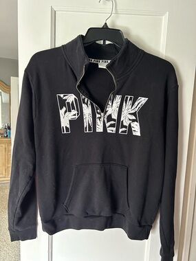Victoria's Secret PINK Black Half-Zip Pullover with White Logo